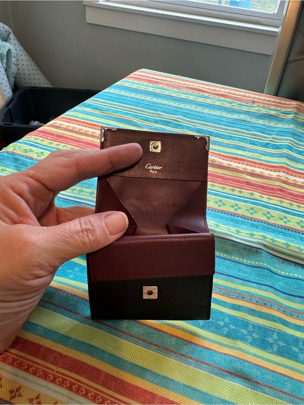 Cartier Men's Leather Money Clip in Burgundy and Black